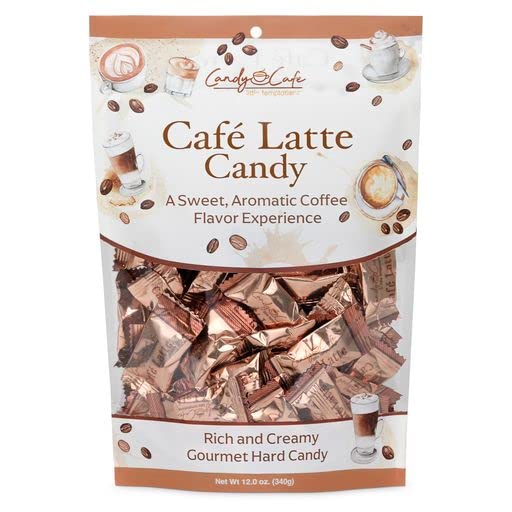 The Snackery Cafe Latte Hard Candy, Gourmet Coffee Flavor, 12 Oz, Brown, Individually Wrapped, Resealable Bag