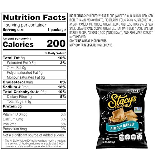 Stacy’S Pita Chips, Sea Salt, No Artificial Colors Or Flavors, 1.5 Oz (Pack Of 24)
