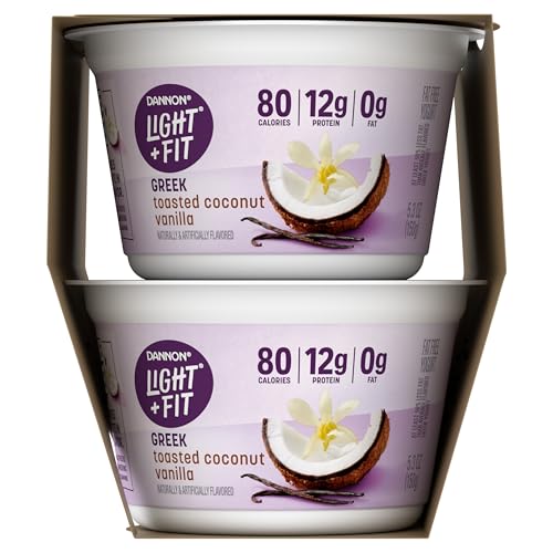 Dannon Light + Fit Greek Toasted Coconut Vanilla Fat Free Yogurt, Creamy and Delicious Gluten Free Yogurt, 4 Ct, 5.3 OZ Yogurt C