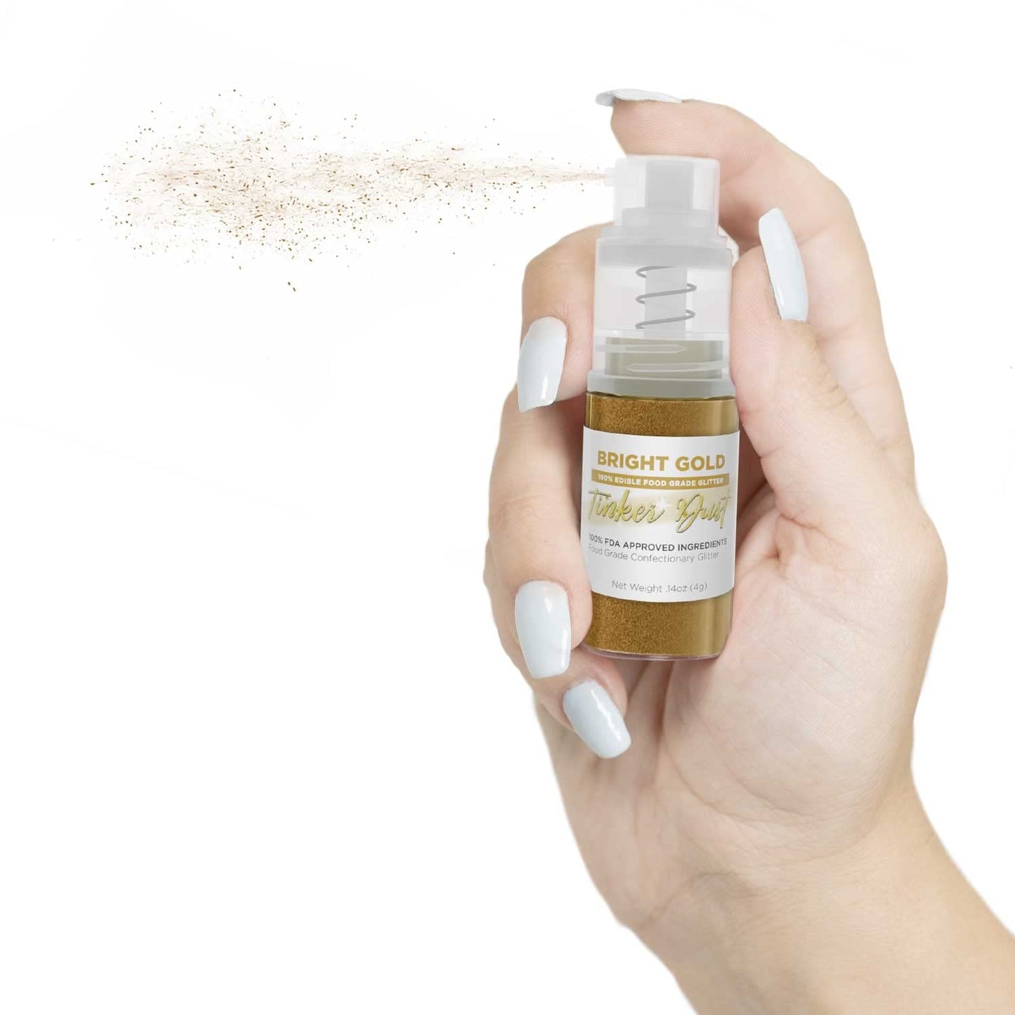 Tinker Dust - Bright Gold (4G, 1X Mini Pump) Edible Glitter For Desserts, Beverages, Cupcakes, Cake Pops And Cookies By Bakell