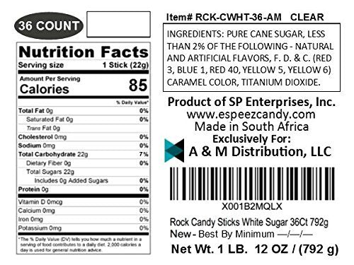 Espeez Extra Large Rock Candy Sticks - 36 Count - Individually Wrapped - White Crystal - Party Favors, Candy Buffet