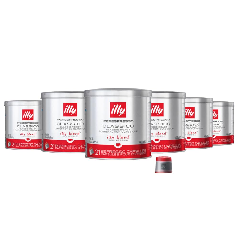 illy Coffee iperEspresso Capsules - Single-Serve Coffee Capsules & Pods - Single Origin Coffee Pods - Classico Medium Roast with Notes of Caramel - For iperEspresso Capsule Machines - 21 Count  6 Pack