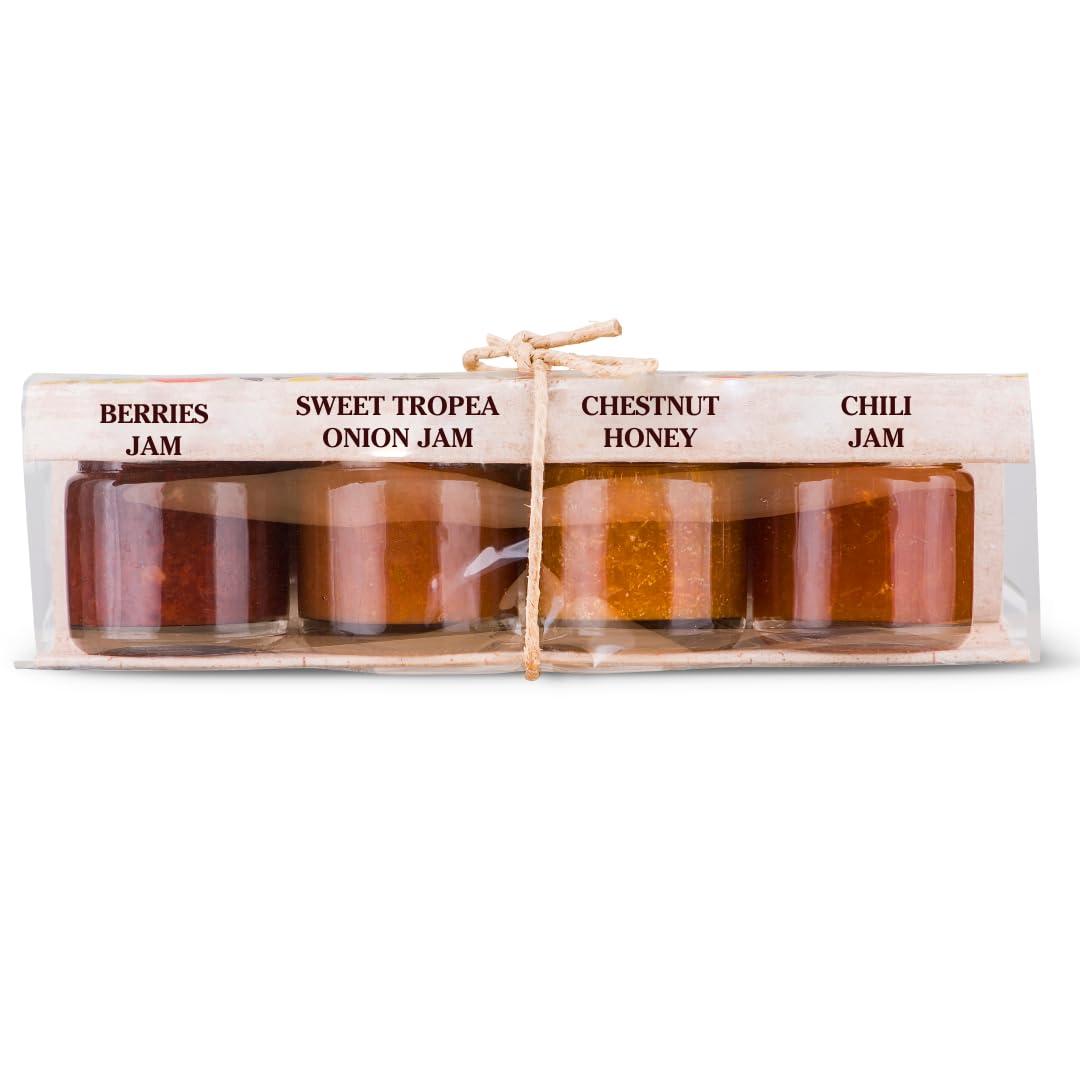 Artigiani dei Sapori La Formaggeria    Cheese Condiment 4-Pack - Sweet Tropea Onion Jam, Chili Jam, Chestnut Honey & Mixed Berri