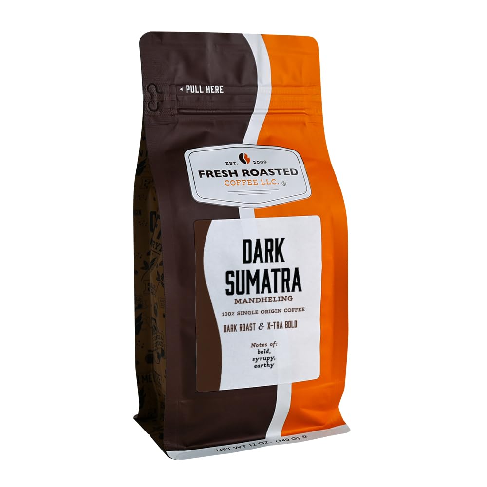 Fresh Roasted Coffee 100% Dark Sumatra Mandheling | 12 Oz | Single Oriflavor Blend | Dark Roast | Kosher | Whole Bean