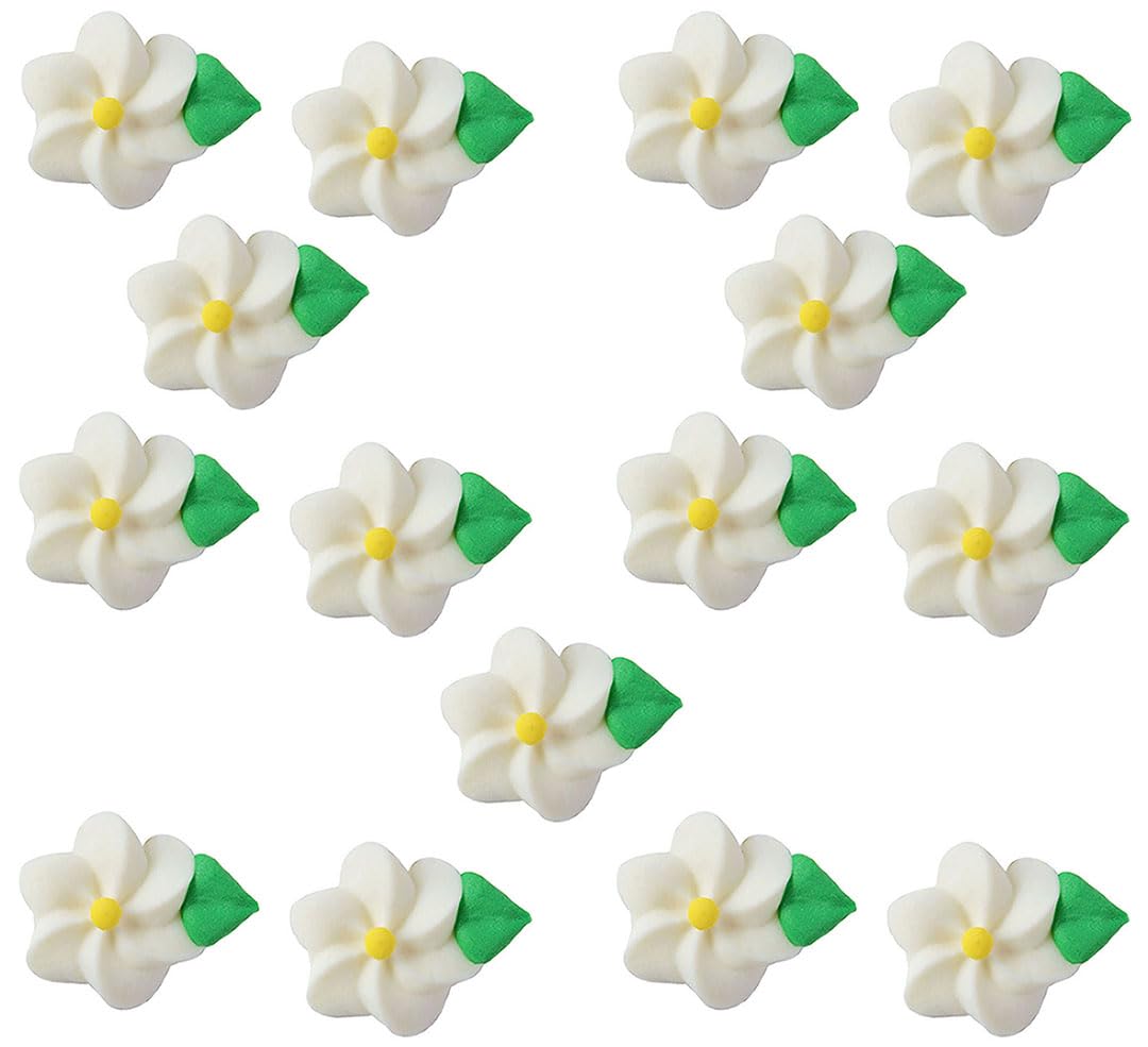 OCREME Swirl Royal Icing Sugar Flower Decorations Set of 15, 1 Inch, White, Model OCRIF-36
