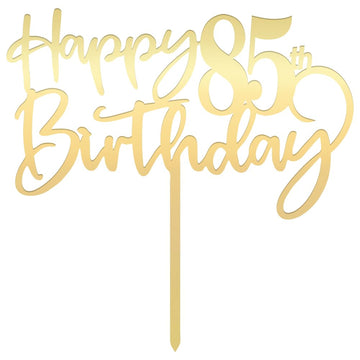 Bekaterea Happy 85Th Birthday Cake Topper,Mirrored Gold Acrylic Durable Topper,85Th Party Decorations,Hello Years Old, Birthday,