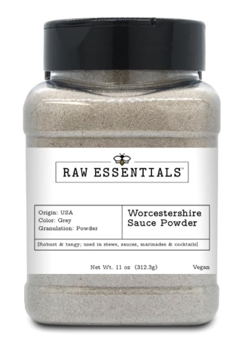 Raw Essentials Worcestershire Sauce Powder - Robust and Tangy - Elevates your Stews, Sauces, Marinades, and Cocktails - Vegan - 