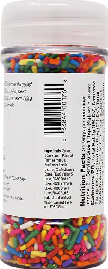 Badia Rainbow Sprinkles 3 Oz - Colorful Topping For Ice Cream, Cakes, Cookies, Cupcakes & Desserts - Sweet Decoration For Baking