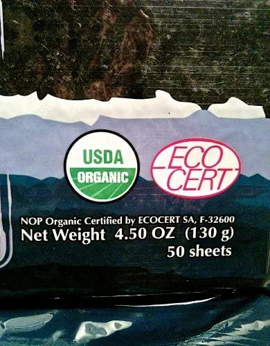 Raw Organic Nori 100 Sheets Pack - Certified Vegan, Raw, Kosher Sushi Wrap Papers - Premium Unheated, Un Cooked - Not Toasted -