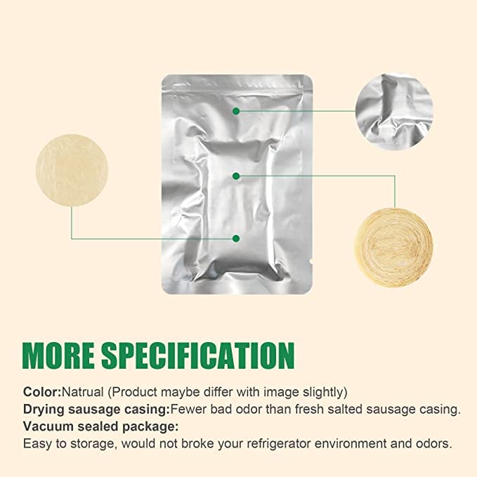 Edible Drying Natural Sausage Casing, Sausage Casings For Flavorous Homemade Sausages Ham,Breakfast Sausage,Italian Sausage,Knoblewurst,Pepperoni,Bologna Sausage And Most Sausage (8M/26Ft),F43Mm