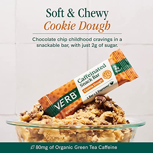 Verb Caffeinated Energy Bars Chocolate Chip Cookie Dough (26G, Pack Of 16) 110-Calorie Delicious Energy Bar, Gluten Free On-The Go Snack With 80Mg Green Tea Caffeine, Only Real-Food Ingredients