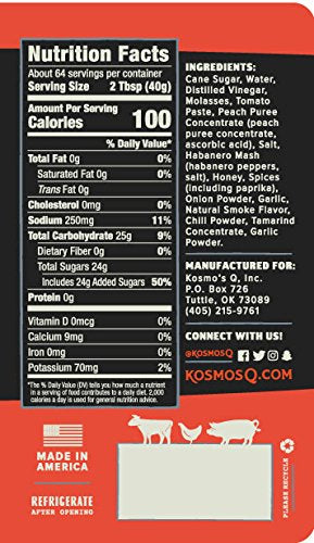 Kosmos Q Peach Habanero BBQ Sauce - 15.5 Oz Bottle for BBQ & Marinades w/ Sweet and Spicy Flavor - Thick Barbecue Sauce for Tend