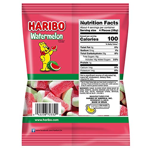 HARIBO Gummi Candy, Watermelon Gummy Candy, 4.1 Ounce Share Size Bags (Pack of 12) Delicious Soft, Chewy & Juicy Sweet Snacks, F