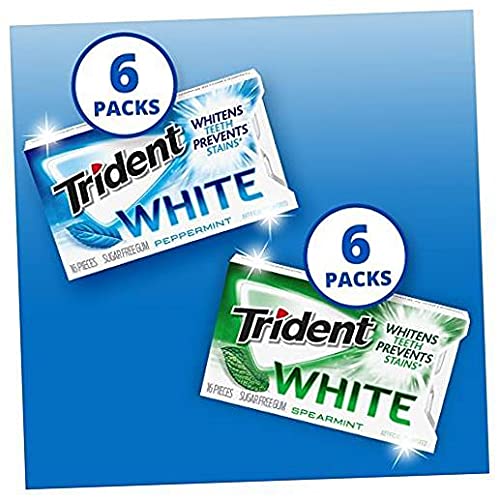 Trident White Sugar Free Gum Variety Pack, Peppermint & Spearmint Flavors, 12 Packs Of 16 Pieces (192 Total Pieces)