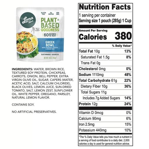Loma Linda - Plant-Based Complete Meal Solution Packets (Greek Bowl (10 oz.), 6 pack)