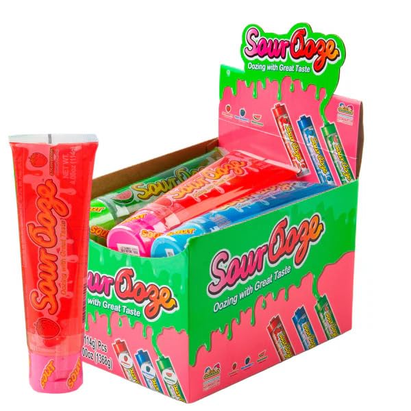 Kidsmania Sour Ooze Tube Candy - Strawberry Blue Raspberry Watermelon, 12 Count, Blue
