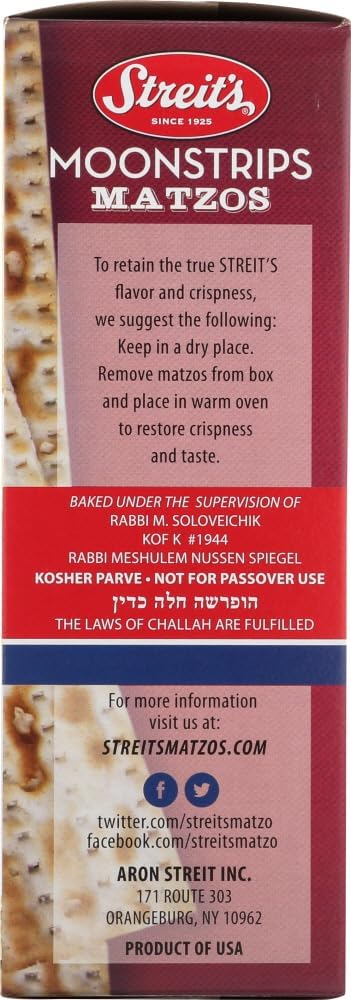 Streits Moonstrips Onion & Poppy Matzo - Thin & Crispy, Non-GMO, Low Sodium, Low Fat, Vegan, Family Owned, Kosher Certified (11