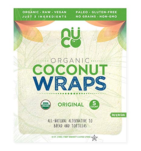 NUCO Certified ORGANIC Paleo Gluten Free Vegan Coconut Wraps, 5 Wraps, 2.47 oz