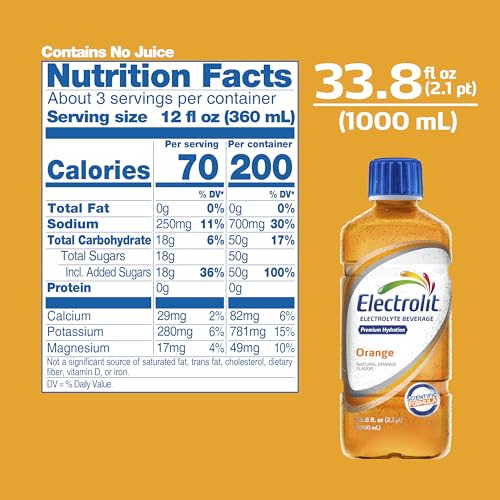 Electrolit Hydration Electrolyte Drinks, Sports Beverages With Electrolytes, 6 Pack (Orange)