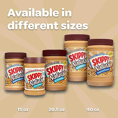 Skippy Natural Peanut Butter Spread, Creamy, 7 G Protein Per Serving, 15 Oz. (12 Pack)