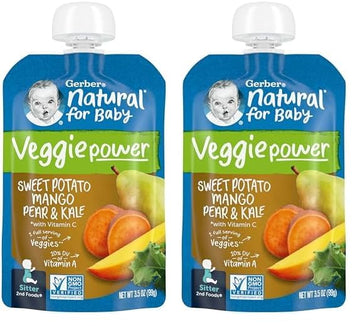 Gerber Baby Food Pouches, Sitter, Premium, Veggie Power, Sweet Potato Mango Pear Kale, 3.5 Ounce (Pack Of 24)