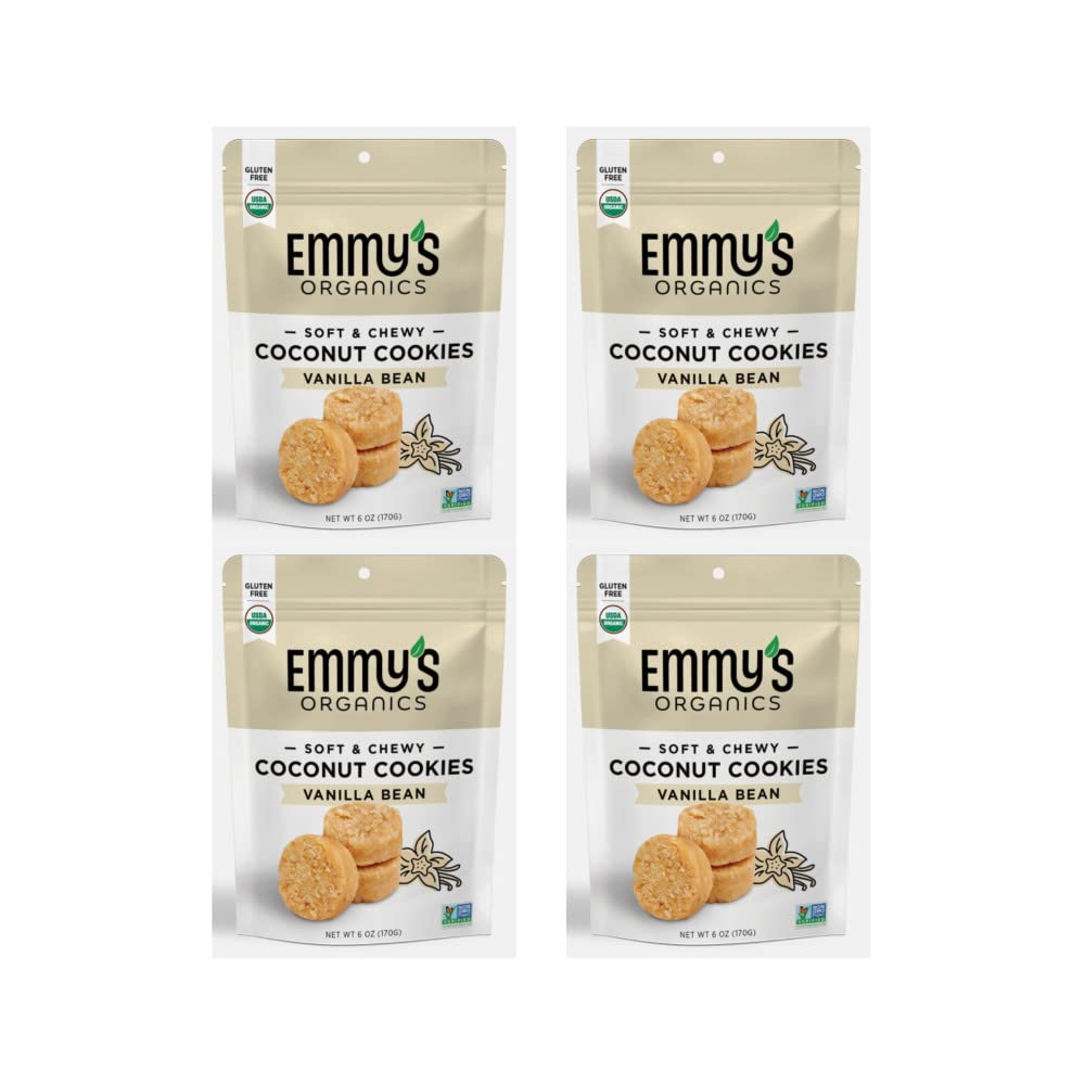 Emmys Organics Vanilla Bean Coconut Cookies (Pack of 4) | Gluten-Free, Organic, Vegan, Paleo-Friendly