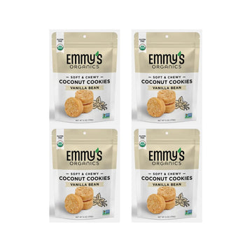 Emmys Organics Vanilla Bean Coconut Cookies (Pack of 4) | Gluten-Free, Organic, Vegan, Paleo-Friendly