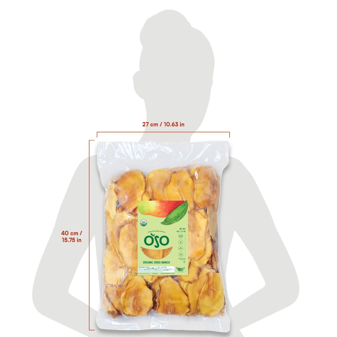 Oso Snacks Organic Dried Mango Slices, 5LB Bulk Bag, No Sugar Added, 100% Fruit, Premium Quality
