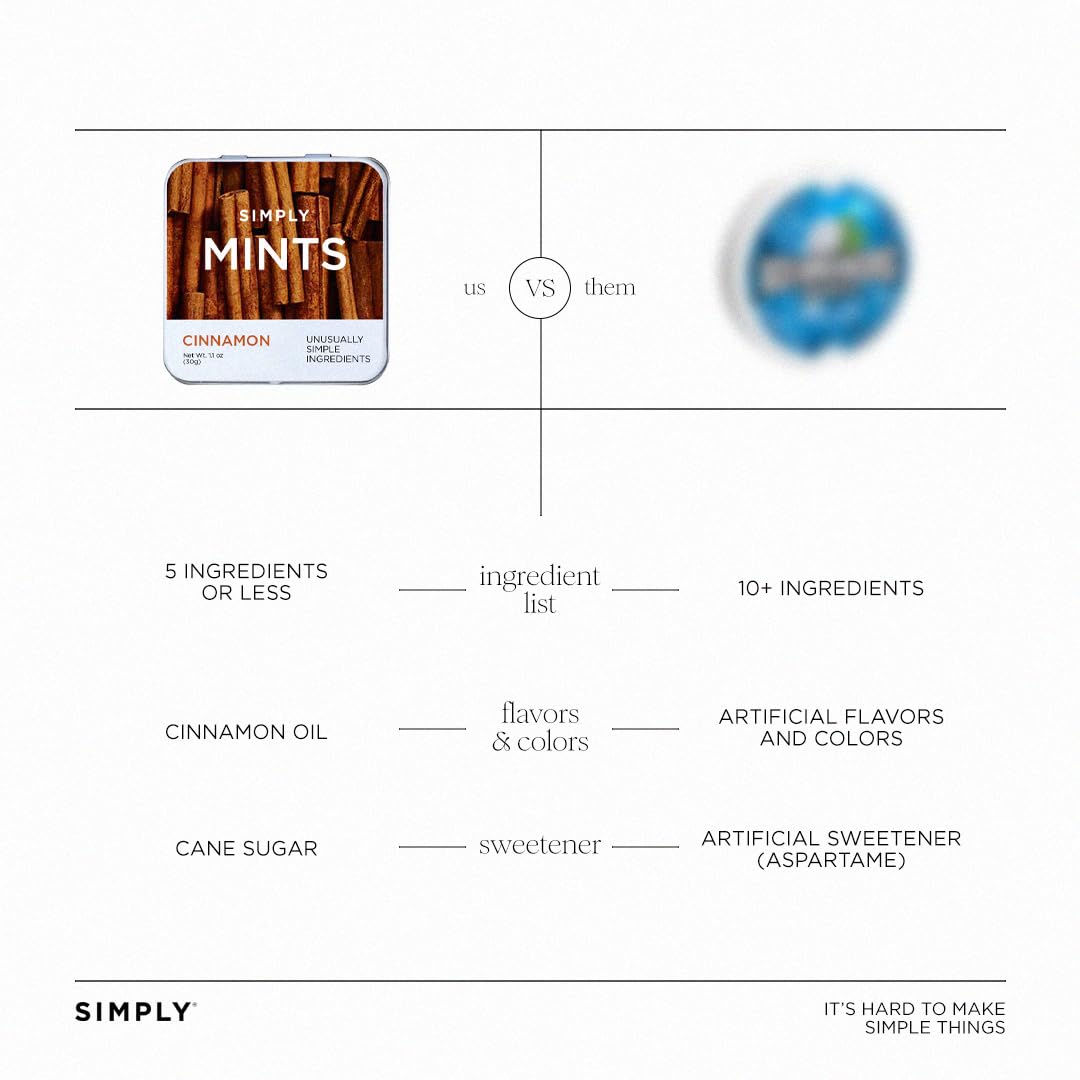 SIMPLY MINTS Natural Cinnamon Breath Mints, 6 Pack (180 Pieces), Made with Real Cinnamon Oil | Aspartame-Free, Sorbitol-Free, Xy