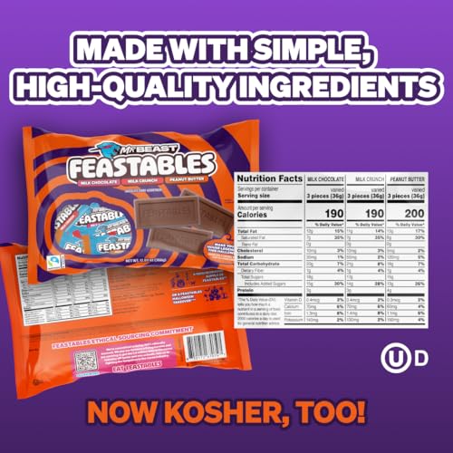 Feastables Mrbeast Halloween Candy Variety Pack With Milk Chocolate  Peanut Butter  & Milk Crunch Mini Bars  Trick or Treat Chocolate Bar Snacks or Party Favors  Fairtrade Cocoa  12.69 Oz Bags  4 Pack