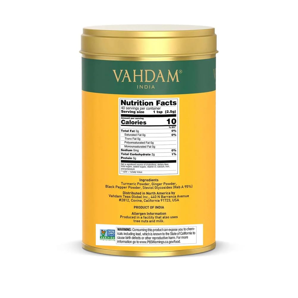 VAHDAM Golden Milk Latte Mix - Turmeric & Ginger, 3.53 oz, Caffeine Free, Non-GMO, Gluten Free, 40 Servings