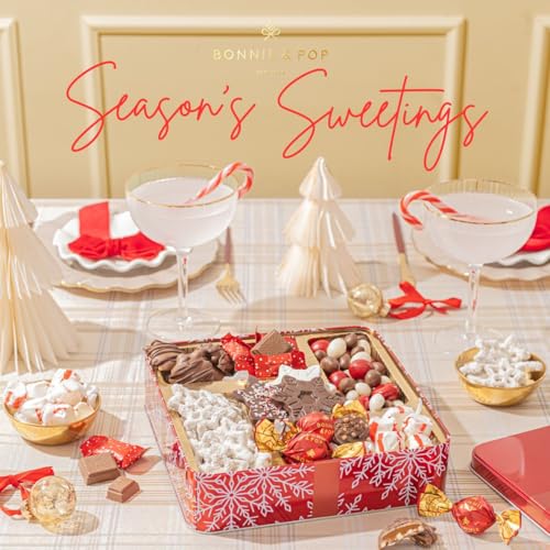 Bonnie and Pops Holiday Tin- with Assorted Christmas Chocolate  Nuts  Bark  Truffles - Festive  Corporate  Family  Gift Basket Idea for Men and Women