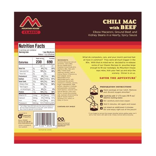 Mountain House Classic Chili Mac With Beef | Freeze Dried Backpacking & Camping Food | 4-Pack