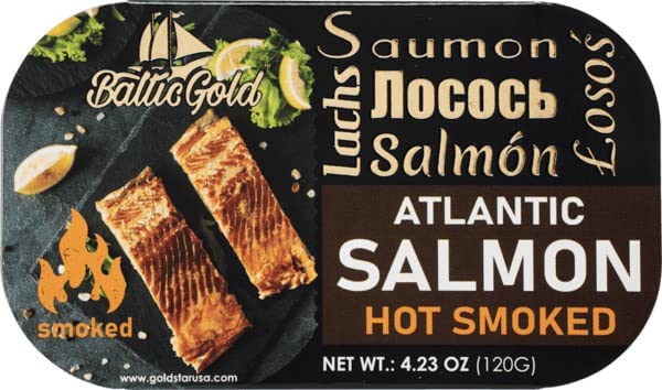 Baltic Gold Hot Smoked Atlantic Salmon Fillets in Oil, 3 Pack, 4.23 oz (120g)
