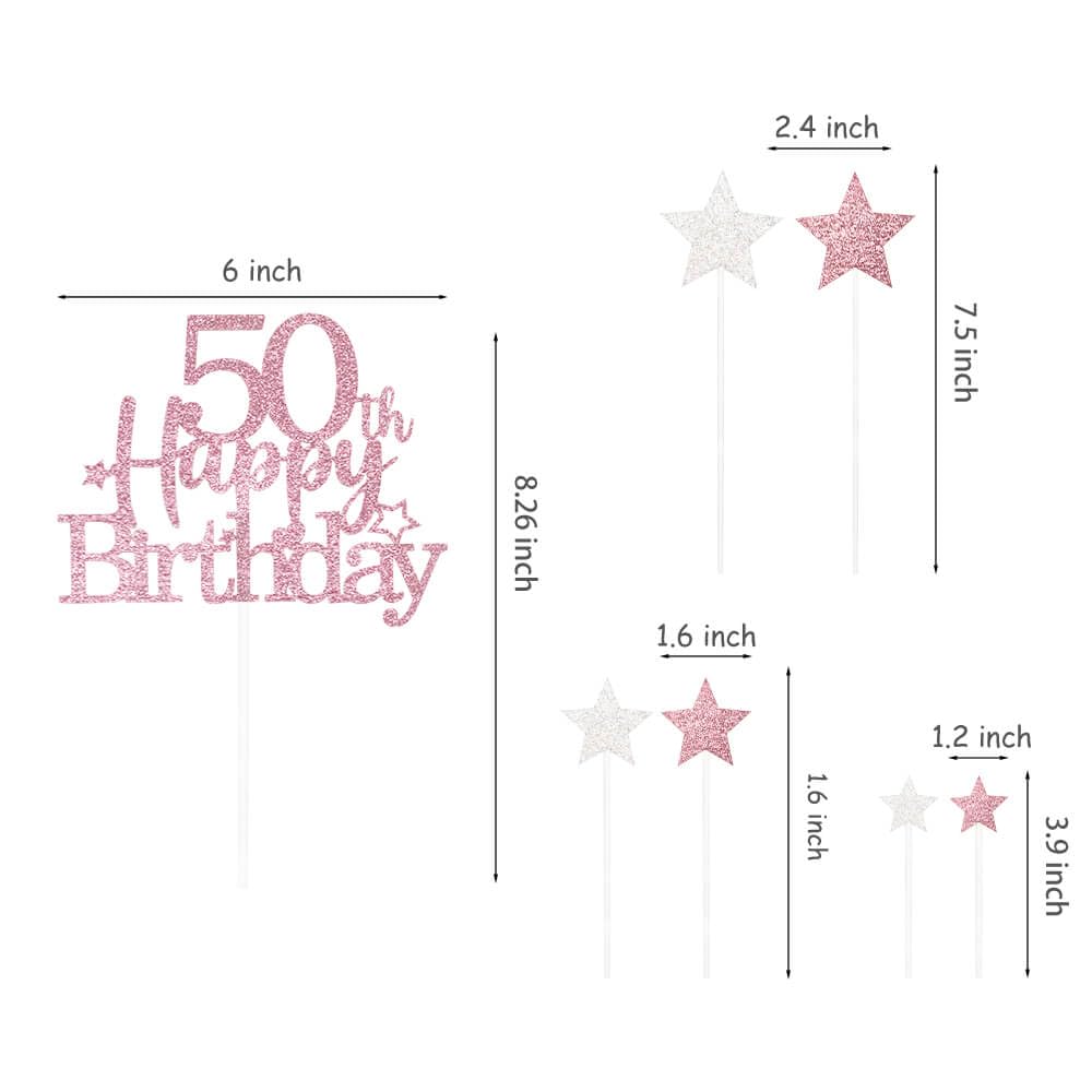 Pargleev 50th Birthday Cake Topper, Glittery Rose Gold Star, Paper, Model hbcp-mgjjcp50-230926