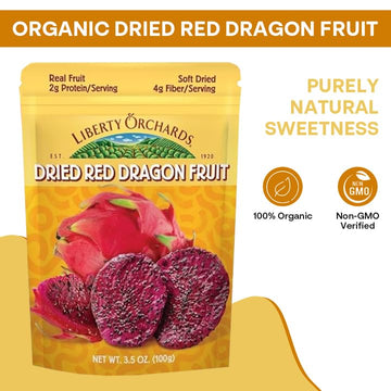 Liberty Orchard Organic Dried Red Dragon Fruit With Fiber- Ideal For Recipes Or A Nutritious Fruit For Busy Lifestyle- Nutrient-