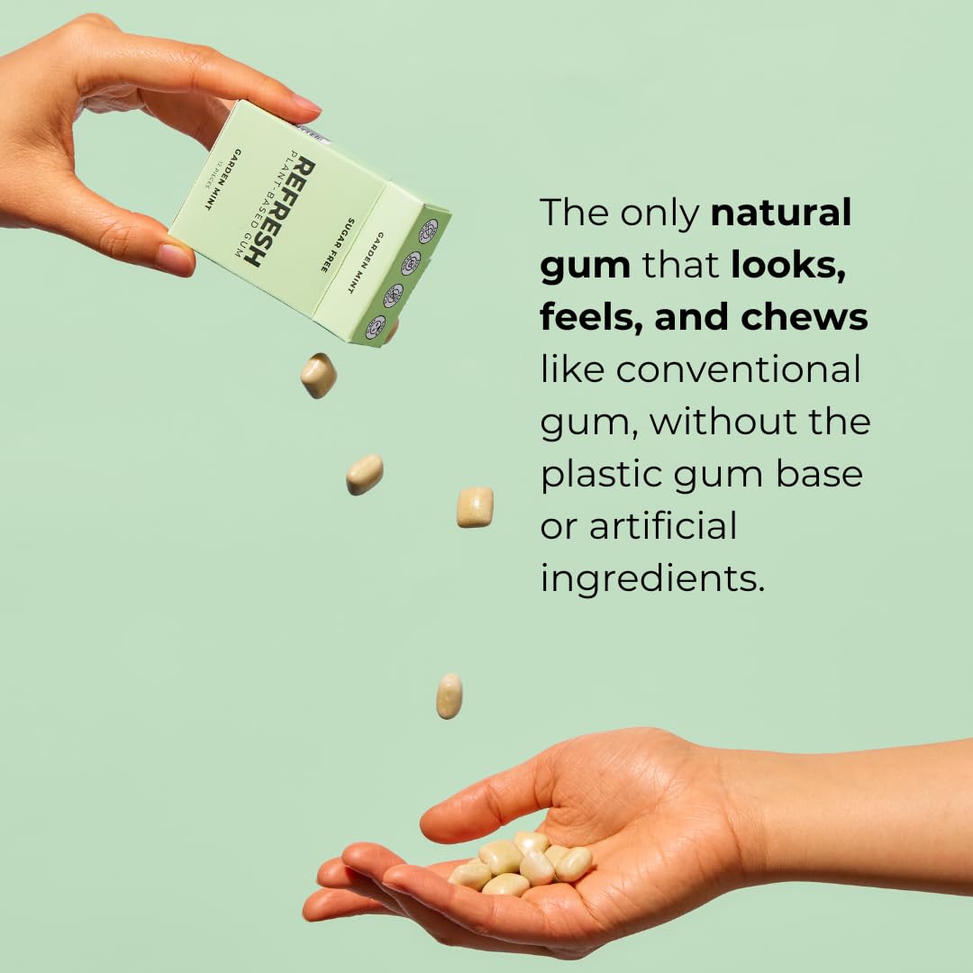 Refresh Gum Garden Mint Flavor, Sugar Free, Vegan, 12 Count (Pack of 12), Plastic Free, Non-GMO, Low Calorie, Natural Ingredients