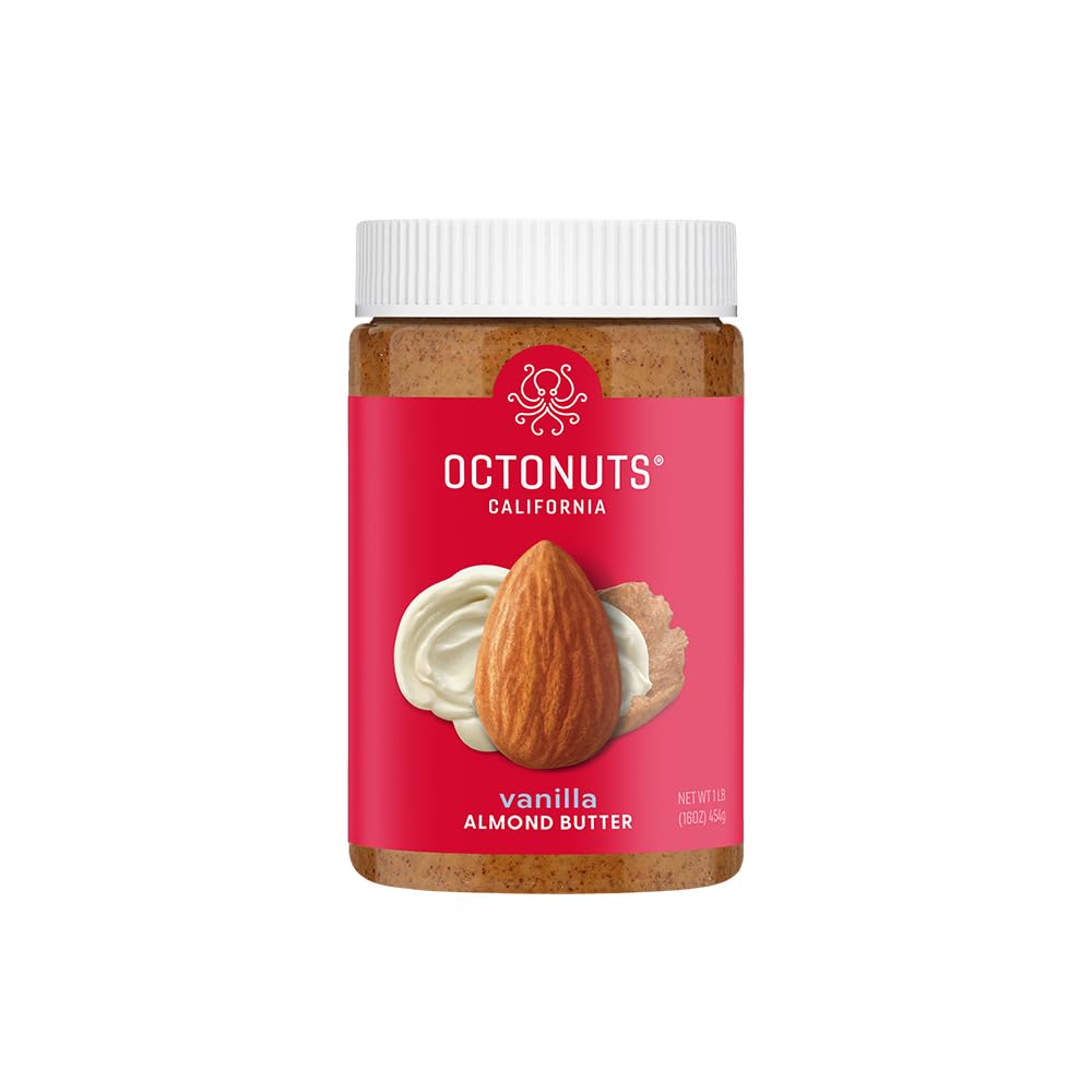 Octonuts Dry Roasted Roasted Vanilla Almond Nut Butter 16Oz - Pure Creamy Nut Butter - Heart Healthy And Delicious Foods - Gluten Free, Vegan, Kosher, Non-Gmo Nut Butters