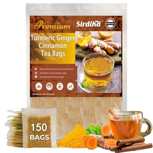 XICOFISS Organic Turmeric Ginger Cinnamon Tea Bags, 100% Natural, Vegan, Antioxidant-Rich, No Sugar, 150 Count