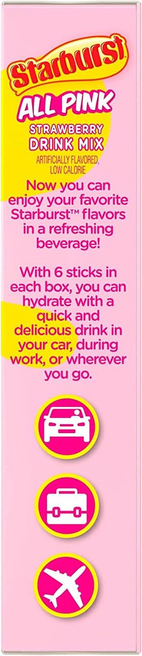 Starburst Singles To Go Powdered Drink Mix, All Pink Strawberry, 1 Box with 6 Packets - 6 Total Servings