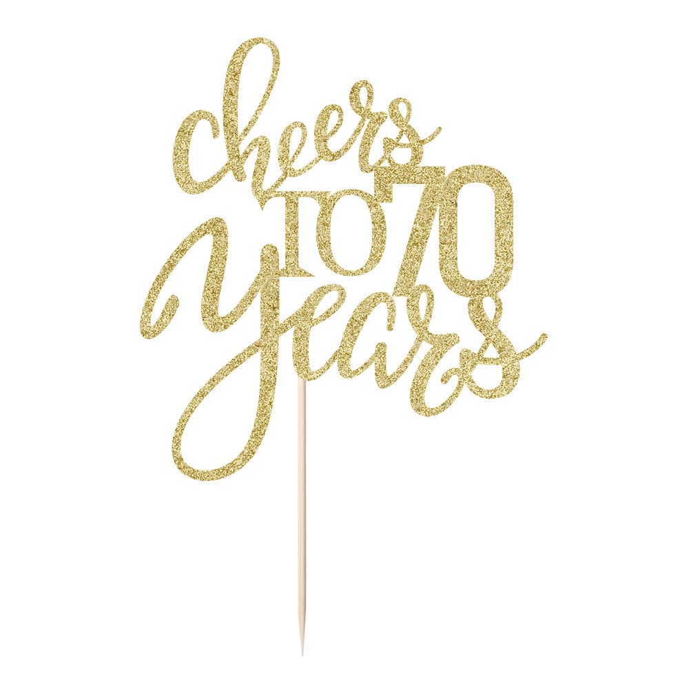 Qertesl Gold Glitter Cheers To 70 Years Cake Topper, Happy 70Th Birthday Cake Decorations,Perfect For 70 Years Cake Decorating,W