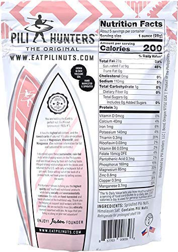 Pili Hunters - Wild Sprouted Pili Nuts, Pink Himalayan Salt, 5oz Bag, Keto/Paleo/Vegan Snacks, Low Carb Energy, Gluten Free, No