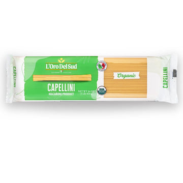 Organic Capellini, 100% Durum Wheat Italian Pasta, Premium Quality Product of Italy (10 pack x 16 Oz) Non GMO, Vegan, Kosher Cer