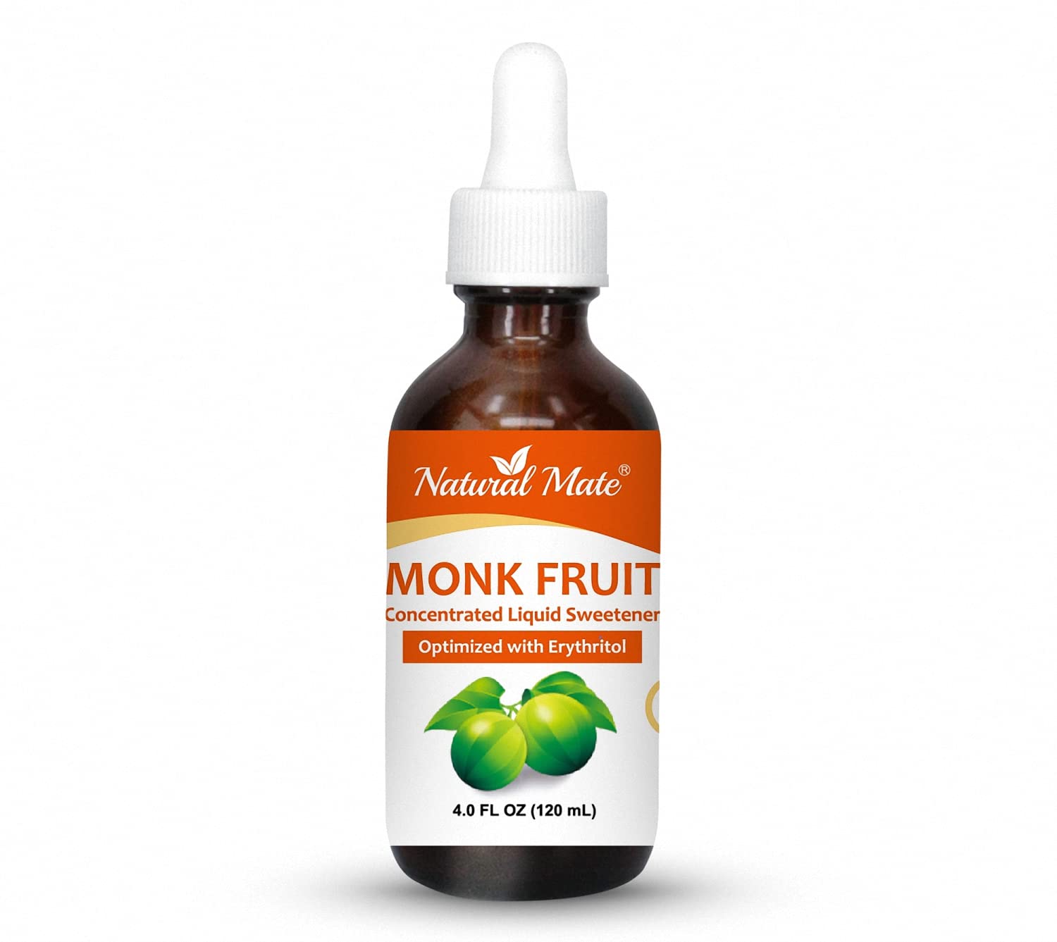 Natural Mate Monk Fruit Liquid Sweetener with Erythritol, 4 FL OZ, Glass Bottle