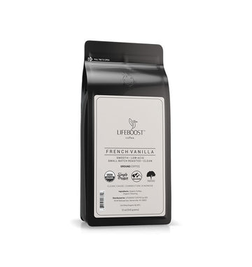 Lifeboost Coffee French Vanilla Ground Coffee - Low Acid Single Origin Usda Organic Coffee - Non-Gmo Ground Coffee Beans Third Party Tested For Mycotoxins & Pesticides - 12 Ounces