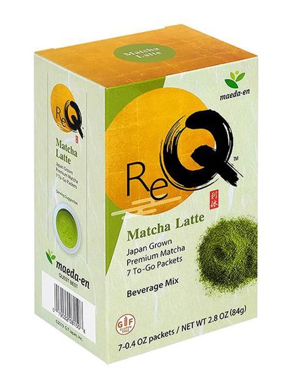 MAEDA-EN Re-Q Matcha Latte Green Tea Powder 7 Packets Japanese Origin Hot or Iced Drink Creamy Flavor Individually Wrapped 08150