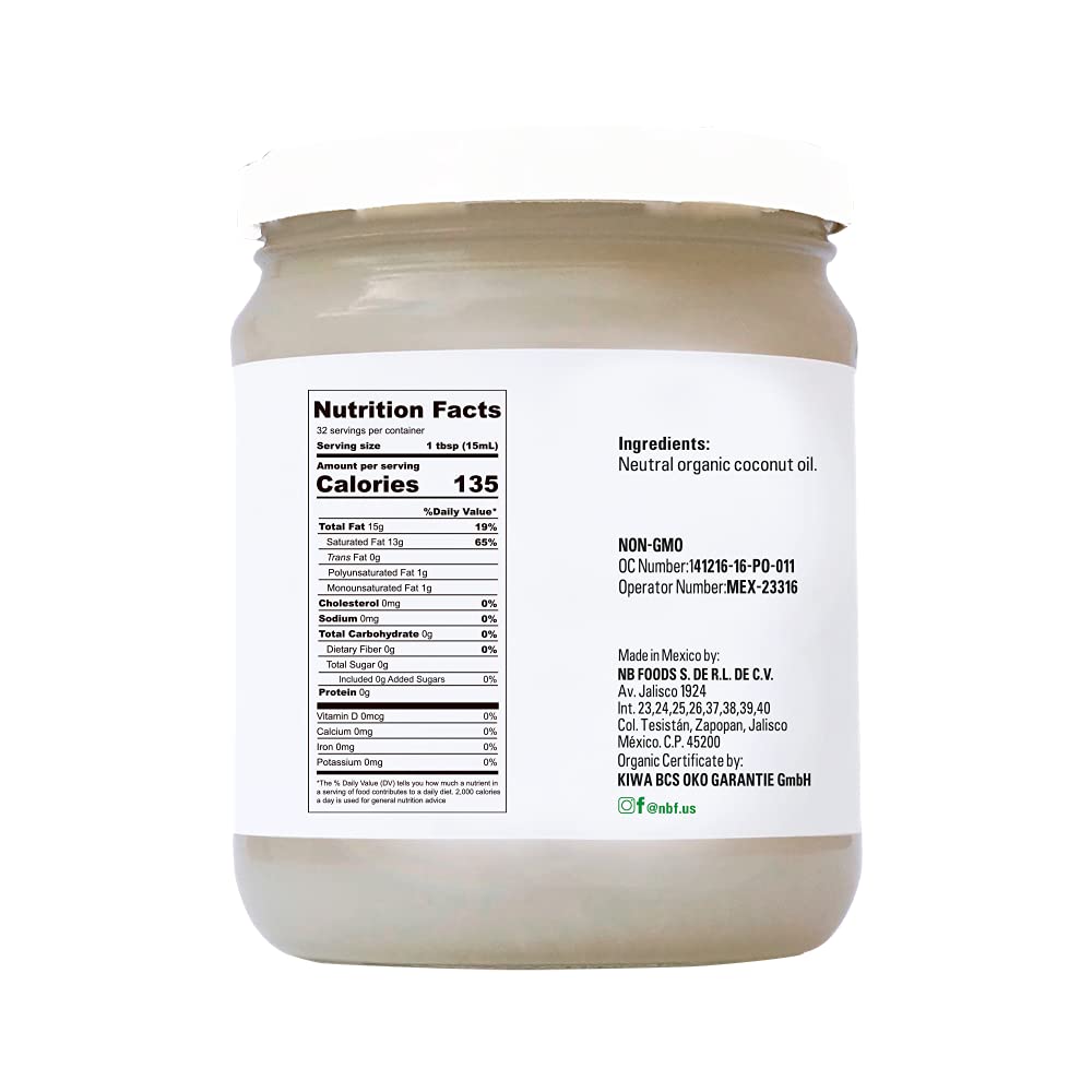 Nbf Natura Bio Foods - Organic Coconut Oil | Cold Pressed | Margarine Substitute | Paleo & Kosher | Rich In Antioxidants | Ideal