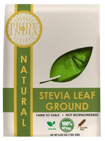 Pride Of India - Stevia Leaf Ground - Natural Zero Calorie Sweetener - Sugar-Free - Ideal For Cooking & Beverages - Comes In Res