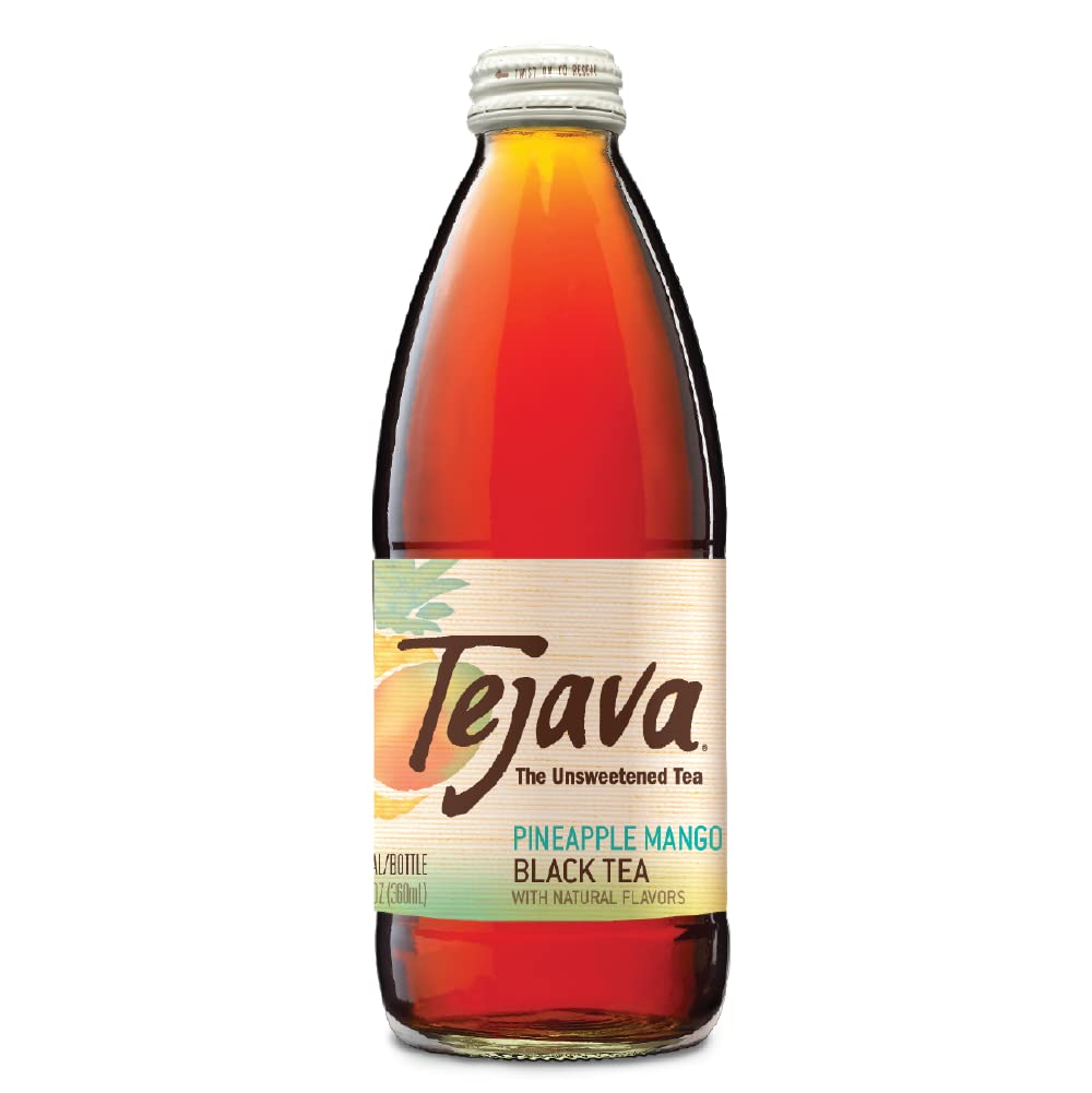 Tejava Pineapple Mango Black Iced Tea, 24 Pack, 12Oz Glass Bottles, Unsweetened, Non-Gmo, Kosher, No Sugar Or Sweeteners, No Cal