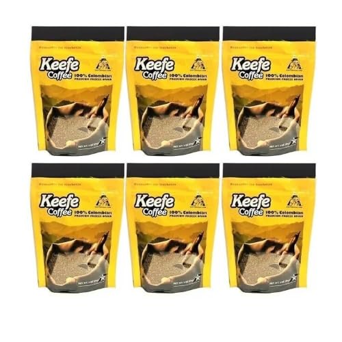 Keefe Coffee 100% Colombian Premium Freeze Dried Coffee 3oz SEALED BAG (3 Ounce (Pack of 6), Coffee)